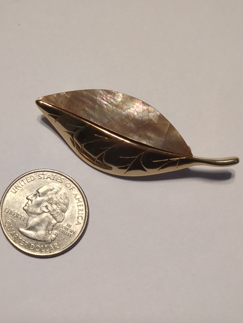 Liz Claiborne Goldtone/Shell Leaf Brooch